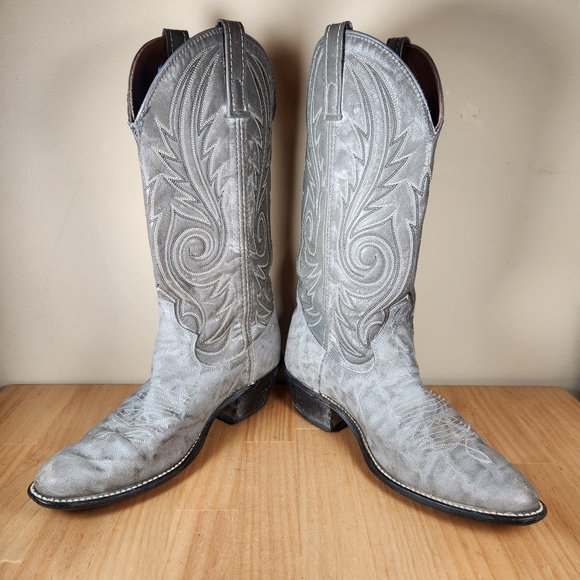 ACME Men’s Cowboy Boots 7.5 D Gray Embroidered Leather Western USA - Picture 5 of 11